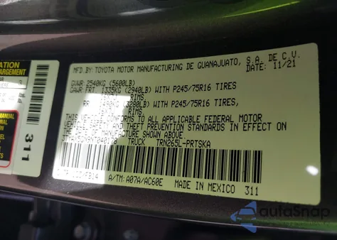 2022 Toyota Tacoma Sr from USA, damaged, VIN 3TYAX5GN9NT040178